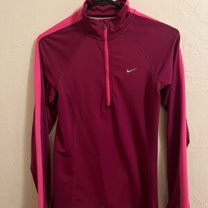 Nike Maroon and Pink Quarter-Zip Pullover